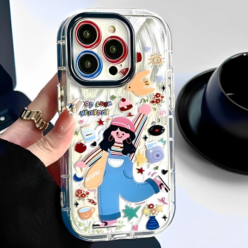 Mobilskal |   Koreansk Graffiti Söt Tjej Passar Till Iphone 14 Pro, Apple 15 Mobilskal, Kreativ Design För 11, Unik 12 Pro, 13 Pro Max, Helskyddande Stöttålig Silikon Skyddsfodral Med Oljemålning Och Känsla Av Lyx. Mobilskal Mobilskal